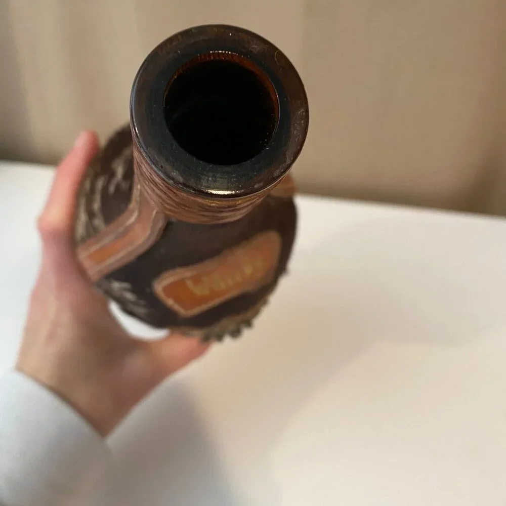 Vintage‎ Leather and Cowhide Wrapped Whiskey Bottle 9.5